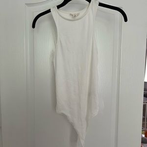 Open Edit White Ribbed Body Suit SZ XS